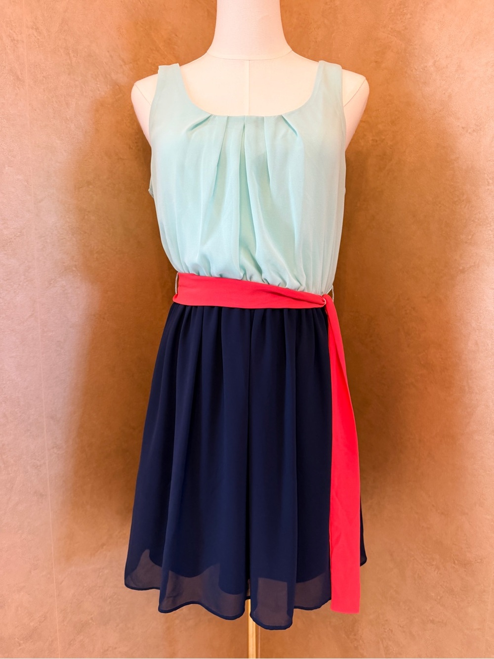 A. Byer Mint, Navy & Coral Circle Skater Dress